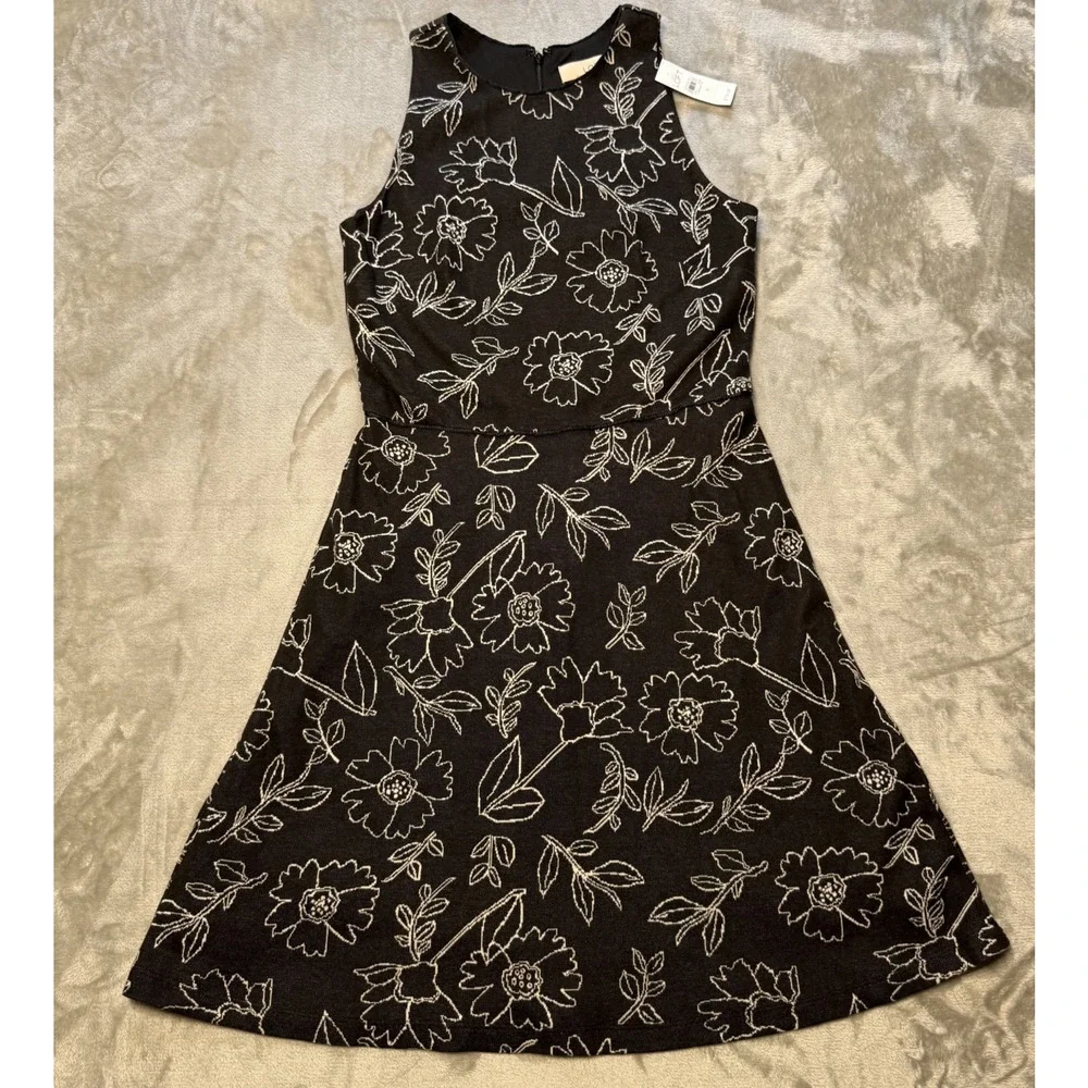 LOFT Cotton Floral Dress Sz 0 Black‎ Lined Casual Comfortable Career Neutral NWT